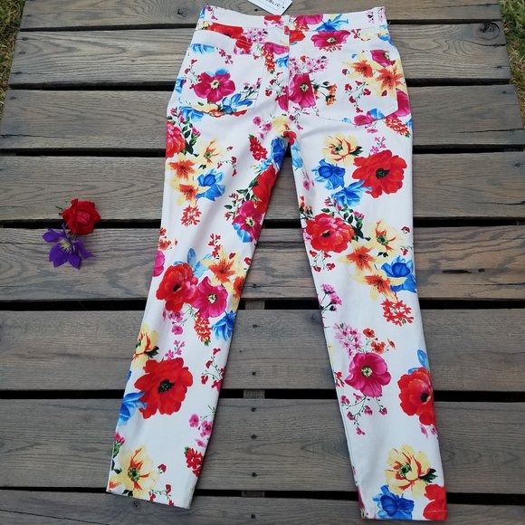 Republic Vibrant Red Floral Print Pants NWT Sz 8 - Picture 9 of 14